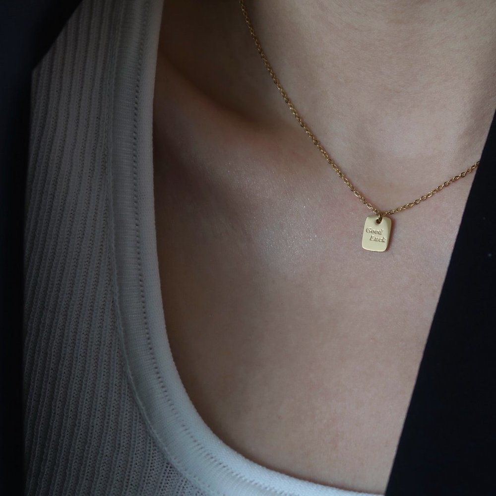 NEW 18K Gold Plated Square Good Luck Pendant Necklace - Picture 7 of 12